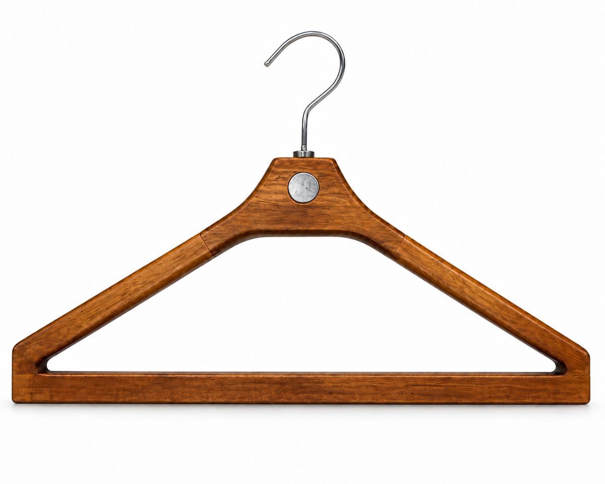 Natural Attraxis suit hanger, rear view showing the exposed circular magnet